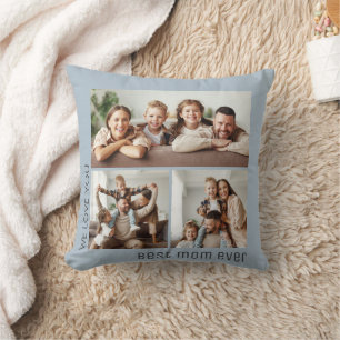 Cojín Decorativo Mejor Mamá del Mundo Foto Día de la Madre Azul Pol