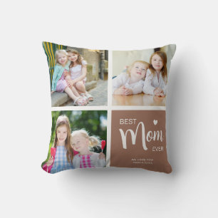 Cojín Decorativo Mejor Mamá del Mundo Fotocolage Marrón