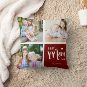 Cojín Decorativo Mejor Mamá del Mundo Fotocolage Rojo Intenso
