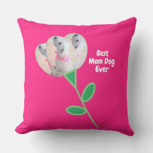 Cojín Decorativo Mejor Mamá Lindo Perrito Blanco Flor Rosa Caliente