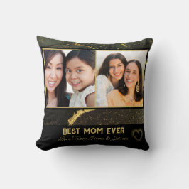 Cojín Decorativo Mejor Mamá siempre Negro y Oro Foto Personalizada