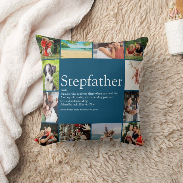 Cojín Decorativo Mejor padrastro, Stepdad Definición 12 Foto Azul (Manta)