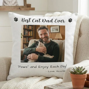 Cojín Decorativo Mejor Padre Gato Patas Mascota Foto Blanco