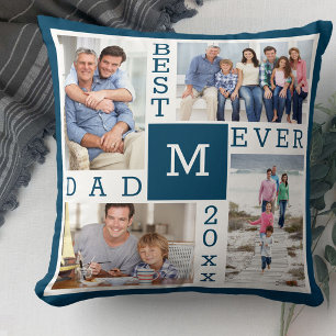 Cojín Decorativo Mejor Papá del Mundo 4 Collage de Fotos Monograma