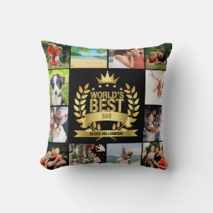 Cojín Decorativo Mejor Papá del Mundo Daddy Padre Fotocolage Negro