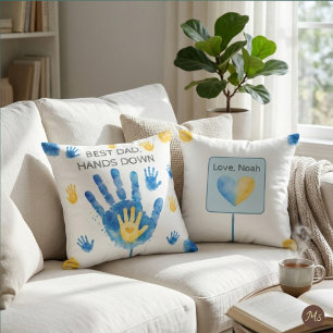 Cojín Decorativo Mejor Papá Sin Duda Azul Amarillo Acuarela