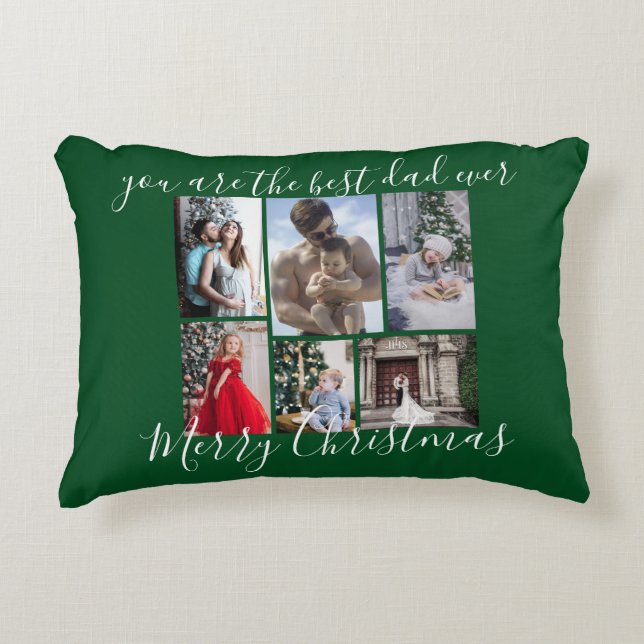 Cojín Decorativo Mejor Papá Verde Oscuro Que Feliz Navidad (Anverso)