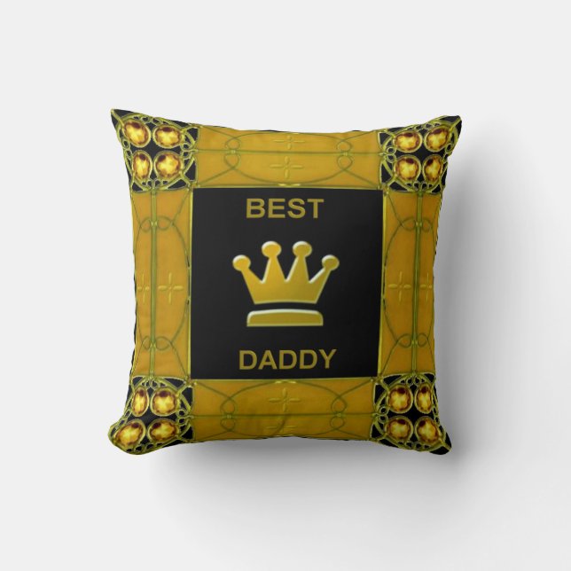 Cojín Decorativo Mejor papi de la corona dorada (Anverso)