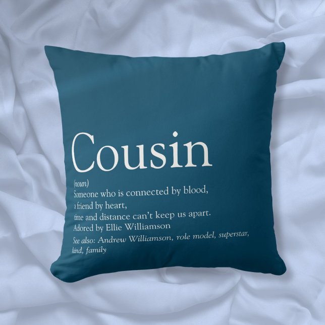 Cojín Decorativo Mejor Primo de la Definición Azul Diversión (Best Ever Cousin Definition Blue Fun Throw Pillow)