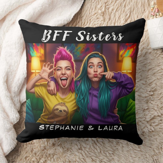 Cojín Decorativo Mejores Amigas Hermanas Divertidas BFF  (Manta)