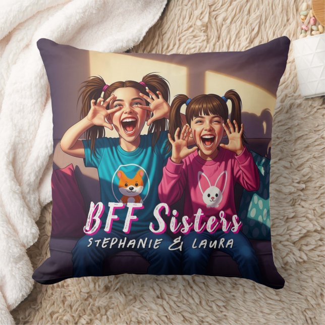 Cojín Decorativo Mejores Amigas Hermanas Divertido  (Manta)