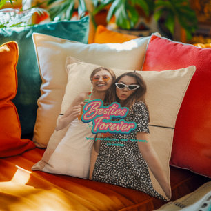 Cojín Decorativo Mejores Amigas por Siempre Letra Retro   Foto