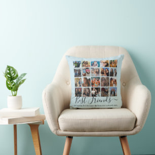 Cojín Decorativo Mejores Amigos Colaje de Fotos Azul Pastel