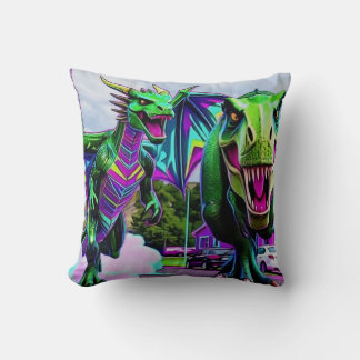 Cojín Decorativo Mejores amigos: dragón y dinosaurio caminando
