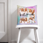 Cojín Decorativo Mejores amigos | Guión informal y cuadrícula multi<br><div class="desc">¡Esta almohada ultramográfica de fondo es el regalo perfecto para tu mejor amigo! Hay espacio para cuatro de tus fotos personales favoritas en la parte trasera, además de tipografía de escritura informal que dice "mejores amigos" y un corazón lindo. En la parte trasera hay una foto grande. Añade tu nombre...</div>