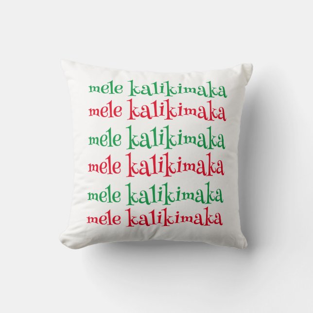 Cojín Decorativo mele kalikimaka Navidades de Hawái rojos y verdes (Anverso)