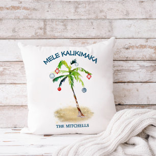 Cojín Decorativo Mele Kalikimaka Playa Tropical Palma Navidad
