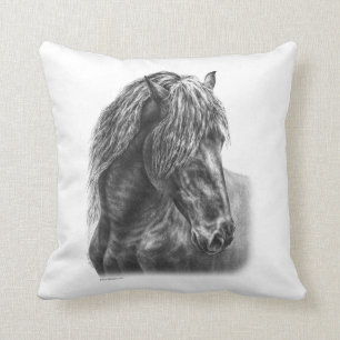 Cojín Decorativo Melena ondulada del retrato frisio del caballo