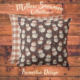 Cojín Decorativo Mellow Snowmen - patrón de Navidades amaro rojo.