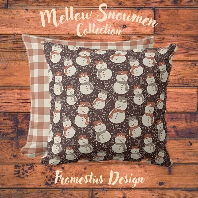 Cojín Decorativo Mellow Snowmen - patrón de Navidades amaro rojo. (Subido por el creador)