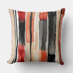 Cojín Decorativo Melocotón rojo blanco y rayas abstractas negras