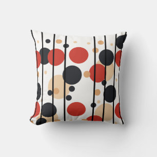 Cojín Decorativo Melocotón rojo negro puntos y rayas