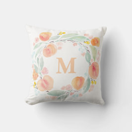 Cojín Decorativo Melocotones de color agua Foliage Wreath Monograma