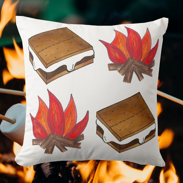 Cojín Decorativo Melocotones De Fogata Tostado Marshmallow Smores (S'mores campfire pillow)