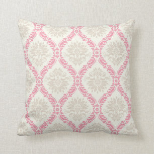 Cojín Decorativo melón rosa crema taupe estampado damasco