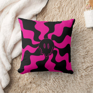 Cojín Decorativo Melt sonriente - Magenta y negro
