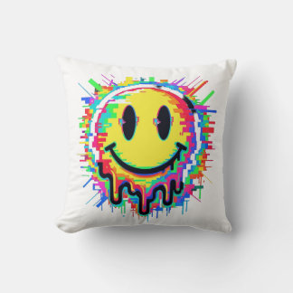 Cojín Decorativo Melting Smiley Face Throw Pillow – Psychedelic Col