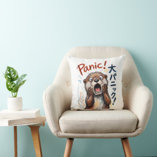 Cojín Decorativo Meme Divertido de Nutria en Pánico