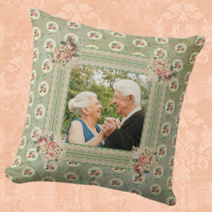 Cojín Decorativo Memoria de aniversario vintage foto de Rosas desva