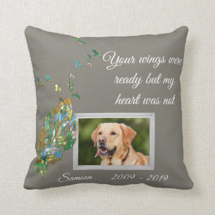 Cojín Decorativo Memorial de Fotos de Mascotas Personalizar Pluma A