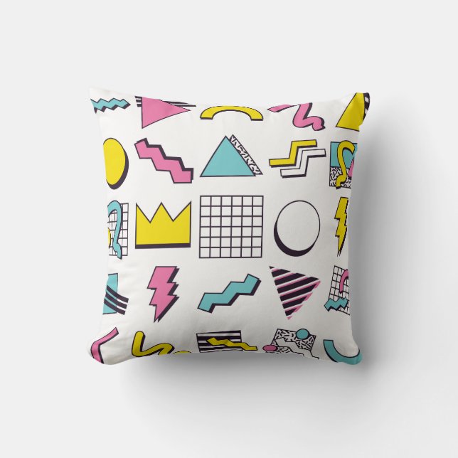 Cojín Decorativo Memphis de los 90: Elementos de diseño pop. (Anverso)