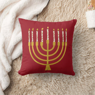 Cojín Decorativo Menorah Hanukkah Celestial Candles Rojo