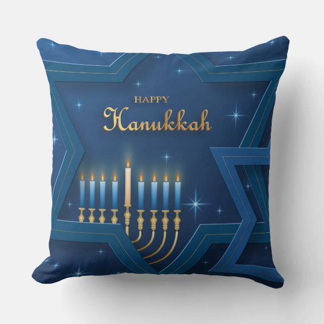 Cojín Decorativo Menorah y la estrella de David Hanukkah (Anverso)
