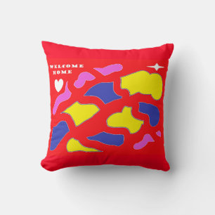 Cojín Decorativo Mensaje de bienvenida de color rojo feliz con los