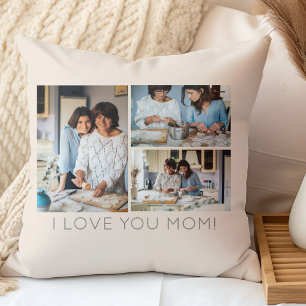 Cojín Decorativo Mensaje elegante de 3 fotos en collage para Mamá