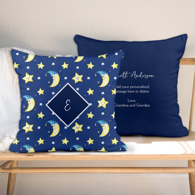 Cojín Decorativo Mensaje personalizado Luna y estrellas azul (Subido por el creador)