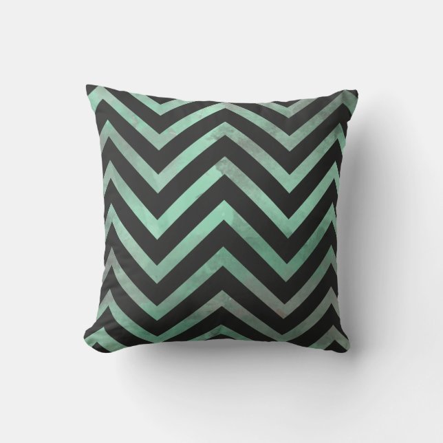Cojín Decorativo Menta Chevron negro (Anverso)