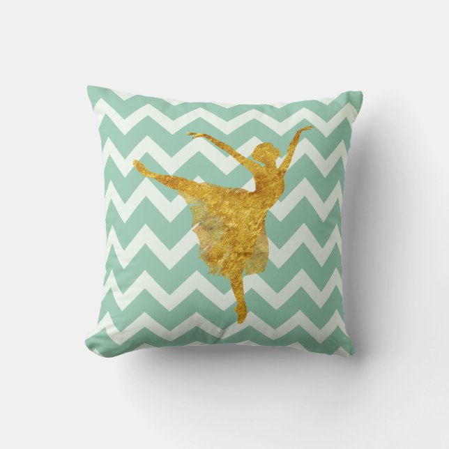 Cojín Decorativo Menta de oro Chevron de la bailarina el | (Anverso)