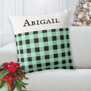 Cojín Decorativo Menta Verde Plaid de Búfalo de Navidad
