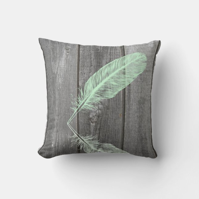 Cojín Decorativo Menta y pluma rosada (Anverso)