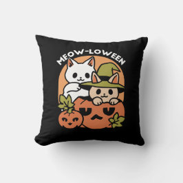 Cojín Decorativo Meow-Loween - Diseño festivo de gatos de Halloween