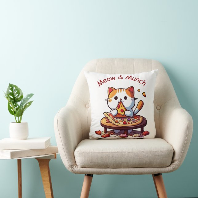 Cojín Decorativo Meow & Munch Cute Pizza Cat Throw Pillow (Silla)