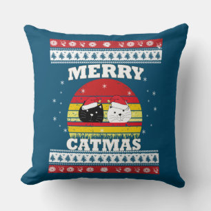 Cojín Decorativo Meowy Merry Catmas Navidades feos suéter
