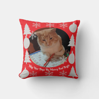 Cojín Decorativo Meowy y Brillante, Foto de Gato, Navidad