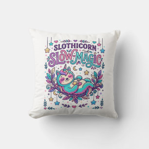 Cojín Decorativo Mercado Colorido de Magia Lenta Unicornio Slothico