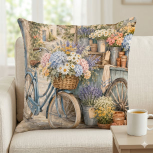 Cojín Decorativo Mercado de Flores Bloomcore en Bicicleta